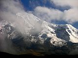 Ecuador Chimborazo 05-05 Chimborazo Main Whymper Summit From Road To Riobamba We hired a taxi from Riobabmba for $100 to take us from the Estrella to Quito. As we drove towards Riobamba, Chimborazo looked larger then ever.